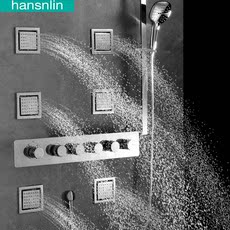 Термостатический набор 黑森林暗装嵌入墙式恒温淋浴花洒套装隐藏吸顶天幕增压出水带侧喷