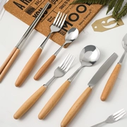 Mixim dao gỗ và nĩa thìa đũa bằng thép không gỉ hộ gia đình phương Tây bộ đồ ăn bít tết dao và nĩa đũa nhỏ muỗng tráng miệng nĩa - Đồ ăn tối
