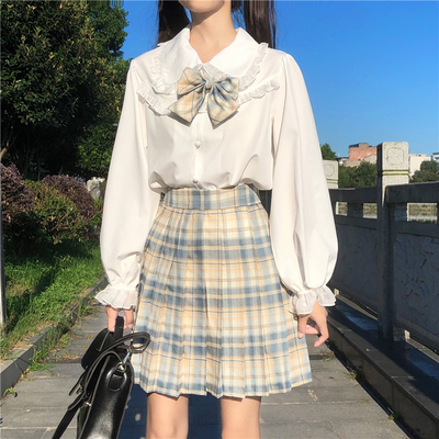 taobao agent Japanese school skirt, base student pleated skirt, universal doll, long-sleeve, autumn jacket, bra top, 2022 collection, doll collar, with short sleeve