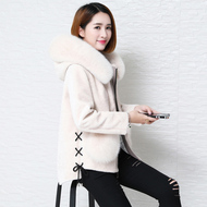 Chống mùa cừu cắt áo khoác nữ mới 2018 mùa đông giả con cáo lông cổ áo lông ngắn Hàn Quốc phiên bản của áo len trùm đầu áo lông trắng