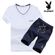 Playboy tay áo ngắn phù hợp với nam thể thao giản dị hai bộ thanh niên đẹp trai mùa hè phiên bản Hàn Quốc của một bộ tự tu - Bộ đồ