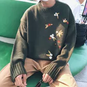 Văn học nam nữ shop áo len nam thêu cổ tròn áo len ulzzang áo len phiên bản Hàn Quốc của dòng xu hướng quần áo mùa thu