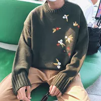 Văn học nam nữ shop áo len nam thêu cổ tròn áo len ulzzang áo len phiên bản Hàn Quốc của dòng xu hướng quần áo mùa thu thời trang công sở nam