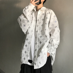 長袖襯衫男韓版潮流帥氣潮牌寬鬆笑臉外套春秋款高級感設計dk襯衣