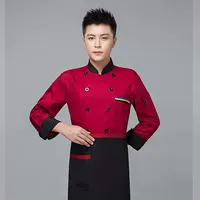 Красный лонгслив, нарукавники, комплект, фартук