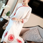 Cải thiện váy sườn xám nữ phong cách Trung Quốc trang nghiêm bầu không khí trang phục retro phong cách dân tộc phục vụ trà văn học mùa hè - Váy dài