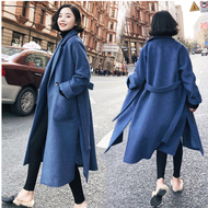 Len Nizi khói áo khoác màu xanh 2017 mới của Hàn Quốc phiên bản của phần dài của eo với áo len nữ quần áo mùa đông áo măng tô nữ dáng dài