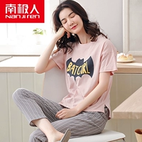 Nam cực mùa hè mới nữ đồ ngủ cotton vòng cổ ngắn tay quần cotton giản dị Hàn Quốc dịch vụ nhà phù hợp với bộ quần áo ngủ