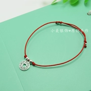 S925 sterling bạc nữ dây đỏ vòng chân đen dây Nhật Bản và Hàn Quốc đơn giản thời trang đồng xu mặt dây chuyền handmade may mắn