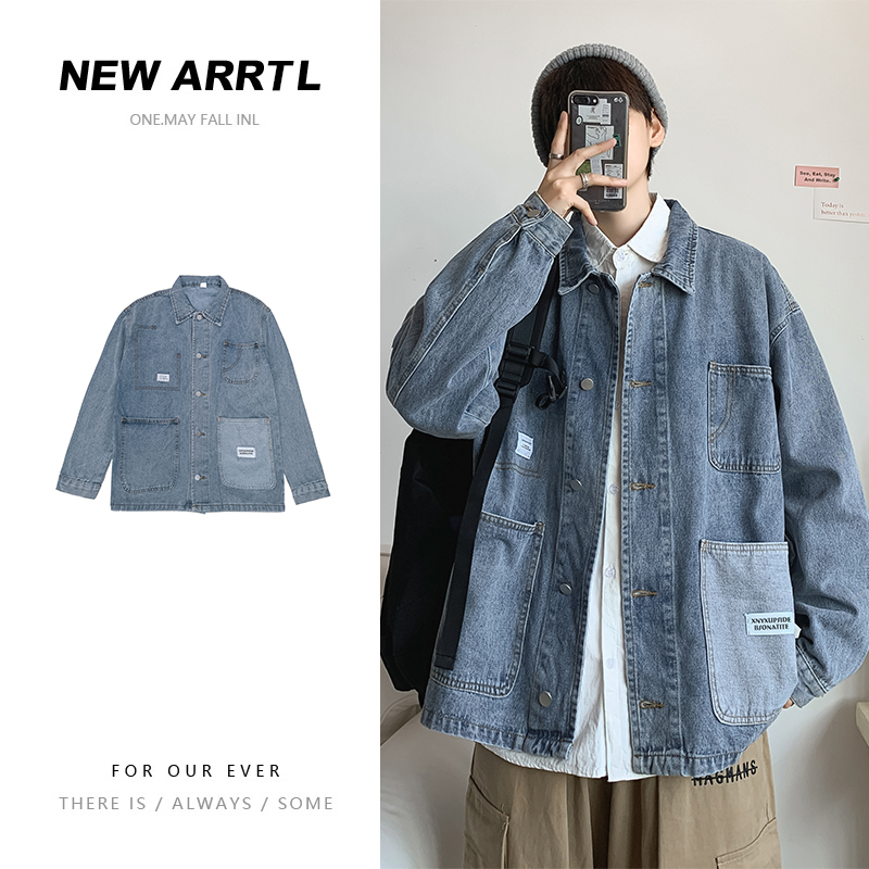 Spring and autumn fashion brand ins jeans jacket trend Korean version handsome clothes Hong Kong Style loose student work jacket man