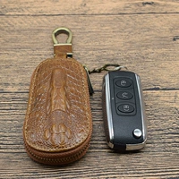 Mới công suất lớn lớp da sáp trên da túi chìa khóa xe nam khóa kéo retro cá sấu mô hình túi da ví móc khóa coach