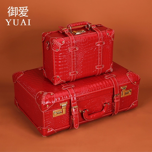 Красный чемодан для невесты, портативная кожаная подарочная коробка, из натуральной кожи