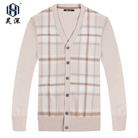 2018 mùa xuân nam áo len nam kẻ sọc cardigan cashmere áo len kinh doanh bình thường trung niên V-Cổ áo sơ mi quần áo thể thao