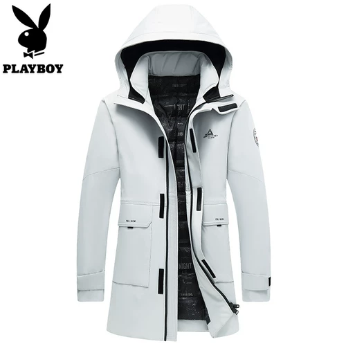 Playboy, демисезонный зимний длинный приталенный пуховик, утепленная куртка с капюшоном с пухом для отдыха, средней длины