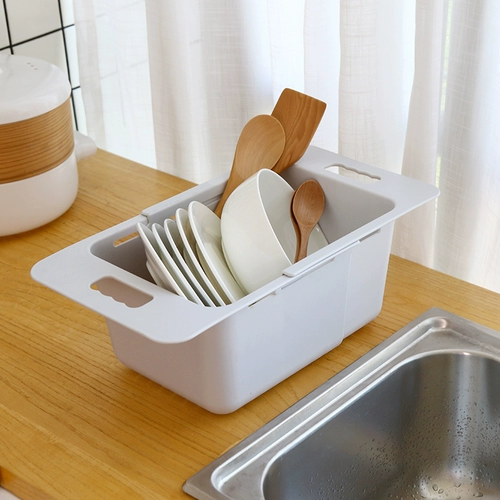 Углубьте кухонную телескопическую раковину Dishuka Filter Water Basket Multi -функциональная пластиковая стойка для штифта для стирки фруктов