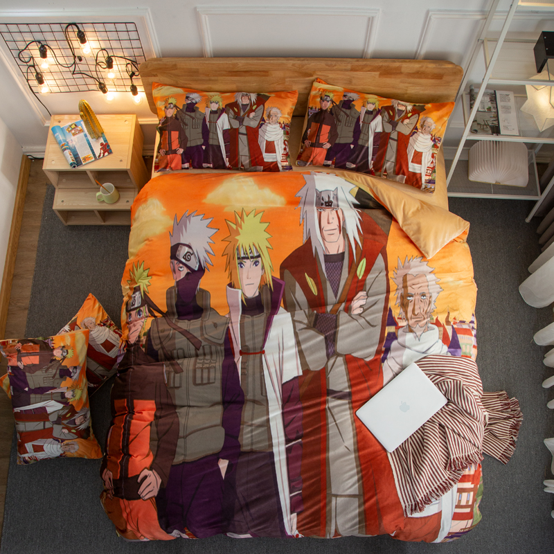 NarutoCartoon comic Naruto sheet Four piece suit Yu Zhibo Weasel Quilt cover sheet dormitory Three piece set thickening keep warm