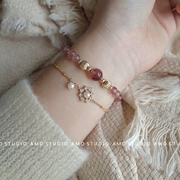 AMO14K kim cương mạ vàng kim cương rỗng bông tuyết vòng tay mini ngọc trai mặt dây chuyền nhẹ Nhật Bản sang trọng vòng tay Giáng sinh - Vòng đeo tay Clasp