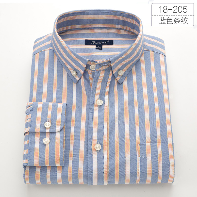 18-205Paul High grade pure cotton lattice stripe oxford shirt male Increase fertilizer Youth and middle age Cotton Big size shirt tide
