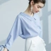 Huling sang trọng phong cách Hàn Quốc áo sơ mi trắng sọc xanh nữ người hâm mộ Hàn Quốc hàng đầu mùa xuân của phụ nữ Hồng Kông hương vị áo sơ mi nhỏ tươi - Áo sơ mi Áo sơ mi
