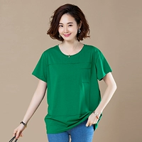 Cộng với phân bón XL cotton mùa hè chất béo của phụ nữ áo thun bụng ngắn tay bụng mẹ trung niên áo thun cotton - Áo phông áo thun tay lỡ