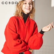 CC & DD phiên bản tiếng Hàn đơn giản của áo khoác lông rắn màu dài tay áo khoác len nữ C174DY023413 - Áo Hàn Quốc
