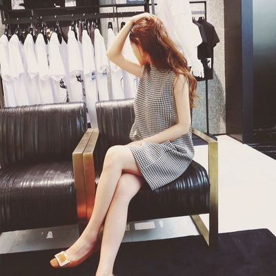 名媛小香风背心裙无袖格子针织马甲裙奢华高端千鸟格连衣裙女夏-淘宝网