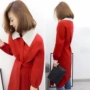 Áo ga châu Âu 2019 xuân hè Phụ nữ mới Hàng hóa châu Âu phiên bản Hàn Quốc của áo len lông dài màu đỏ khí chất - Áo Hàn Quốc áo khoác dáng dài hàn quốc