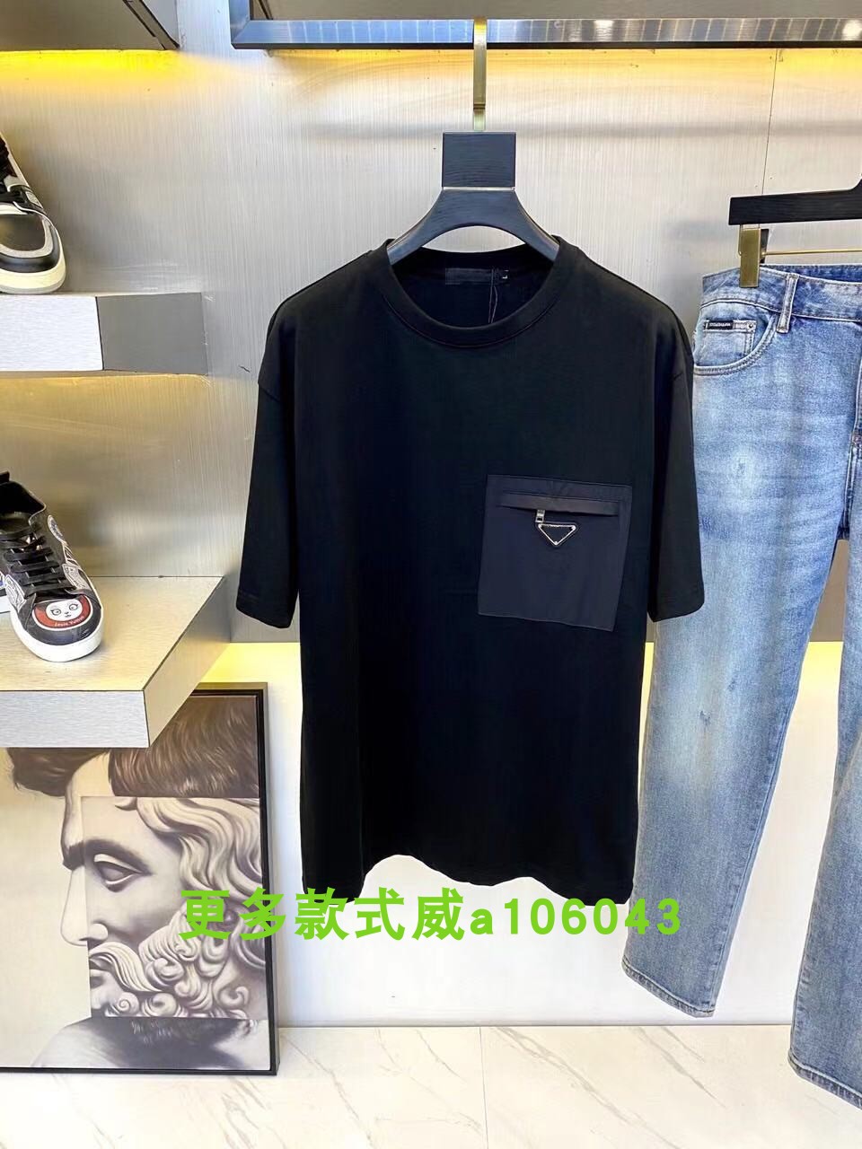 BlackLove horse  Official product Chaopai 21 summer new pattern Chest pocket triangle badge man leisure time Short sleeve T-shirt