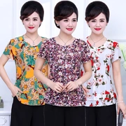 Phụ nữ trung niên của t-shirt quần áo màu trung niên 40-50 tuổi 60 trẻ mẹ ăn mặc mùa hè ngắn tay áo sơ mi
