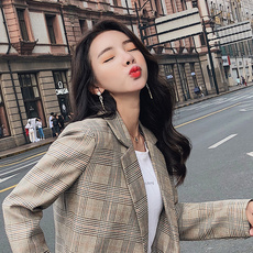 韩国流行格子西装女2019春季新款复古英伦宽松休闲小西装春秋外套