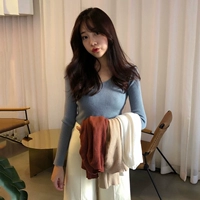 Áo sơ mi cộc tay 2018 mới sang trọng phiên bản Hàn Quốc là áo thun mỏng cổ chữ v áo len nữ đẹp