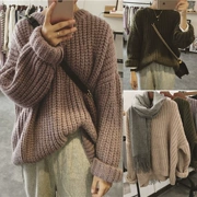Áo len dày, áo len dày, màu xanh đậm, áo len nữ MM200 kg mùa thu và mùa đông Hàn Quốc của áo len rộng retro