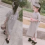 Váy bé gái hàn quốc 2019 mới cotton mùa hè trẻ em tay ngắn thời trang Hàn Quốc trẻ em lớn váy dài bố mẹ-con - Trang phục dành cho cha mẹ và con quần áo gia đình 4 người