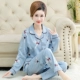 Bộ đồ ngủ phụ nữ mùa xuân và mùa thu cotton thuần khiết dài tay bà mẹ trung niên áo nịt bông mỏng áo nịt phục vụ ở nhà cho phụ nữ trung niên