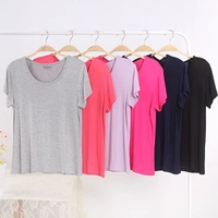 Mùa hè nữ đồ ngủ nửa tay áo vòng cổ phương thức bông ngắn tay t-shirt casual lỏng cộng với chất béo kích thước lớn màu rắn đáy áo ~ đồ bộ nam nữ