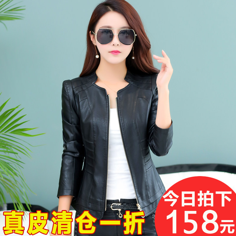 Mùa xuân và Mùa Thu Mới Haining Da Phụ Nữ Ngắn Hàn Quốc Slim Áo Khoác Mỏng Kích Thước Lớn của Phụ Nữ Đứng Cổ Áo của Phụ Nữ Áo Khoác Da