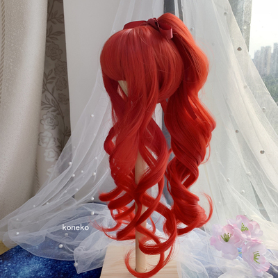 taobao agent [Free shipping] BJD doll wig red tiger mouth clip can remove horsetail curly hair can be customized H172B