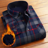 Lớn cộng phân bón XL mùa thu và mùa đông mới cho nam áo thun ấm trung niên cộng với nhung dày ấm sơ mi ngắn tay