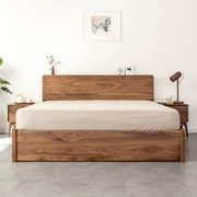 Gỗ óc chó Bắc Âu rắn áp lực giường đơn giản hiện đại gỗ anh đào lưu trữ lớn dung lượng giường cao gỗ sồi giường đôi - Giường
