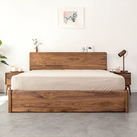 Gỗ óc chó Bắc Âu rắn áp lực giường đơn giản hiện đại gỗ anh đào lưu trữ lớn dung lượng giường cao gỗ sồi giường đôi - Giường giường tre