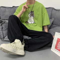 2021夏季新款港風情侶男裝五分袖印花T恤純棉短袖上衣服TX858-P20