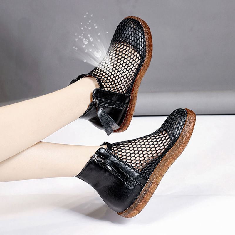 P-black-e66Hollow out Sandals Small size Martin boots female new pattern summer reticular Back zipper Cool boots female soft sole Gao Bang reverent Sandals