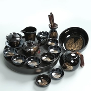 Men đen mịn Jianye lò nung lá gỗ vàng 盏 Bộ ấm trà Kung Fu gốm sứ ấm trà sáu quý ông đặt - Trà sứ