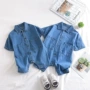 Quần áo trẻ em mùa hè cotton mỏng Phần bé quần denim bó sát sơ sinh Quần áo bé trai tay ngắn 1-2 tuổi 3 - Áo liền quần áo giữ nhiệt trẻ em