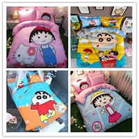 Crayon Chibi Maruko bông denim chăn phim hoạt hình ba tờ cho trẻ em giường ngủ Pink Panther - Bộ đồ giường bốn mảnh chăn ga gối cao cấp nhập khẩu