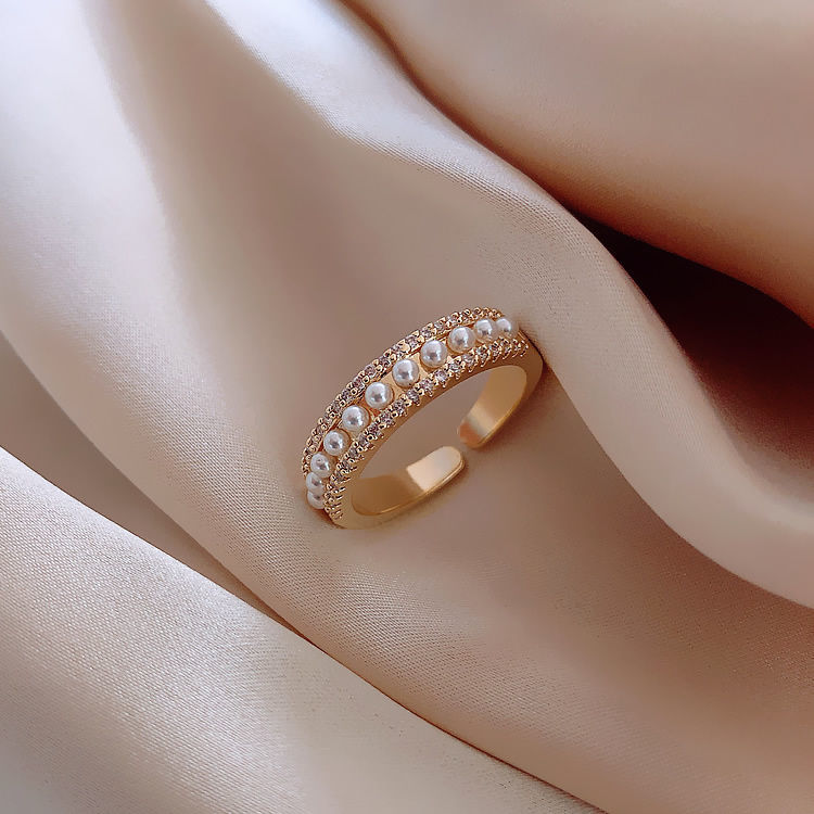Micro Pearl K Goldma'am Opening Ring female fashion personality ins tide index finger ring Cold wind solar system Light luxury Internet celebrity Prime circle Abstain