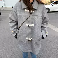 Mùa xuân mới của phụ nữ phiên bản Hàn Quốc của học sinh lỏng lẻo khóa sừng hoang dã áo khoác len dài áo khoác len - Trung bình và dài Coat áo mangto