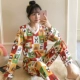 Bộ đồ ngủ nữ mùa xuân và mùa thu cotton mỏng dài tay hai mảnh phù hợp với phụ nữ mùa hè dịch vụ tại nhà Hàn Quốc sinh viên tươi - Nam giới