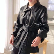 Xuân 2019 phiên bản mới của Hàn Quốc thắt lưng lỏng thắt lưng PU da hoang dã eo lớn bỏ túi áo khoác da nữ thủy triều - Quần áo da