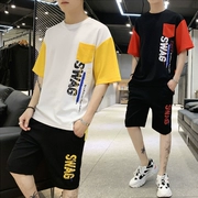 Áo thun nam ngắn tay thiết lập thương hiệu thủy triều phiên bản Hàn Quốc của xu hướng quần áo hè size lớn đẹp mắt hip-hop quần áo nam - Bộ đồ